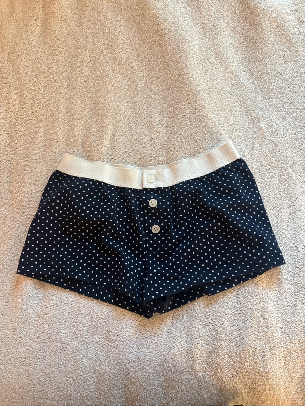 Brandy Melville Navy Polka Dot Button-Front Sleep Shorts with White Waistband